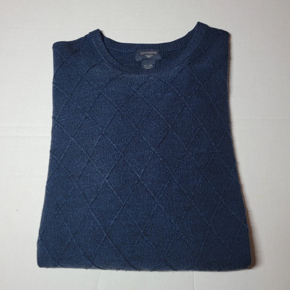 💚 Dockers Pullover Knit Sweater Men's Size‎ XL Long Sleeve Blue Diamond Crew - Picture 7 of 7